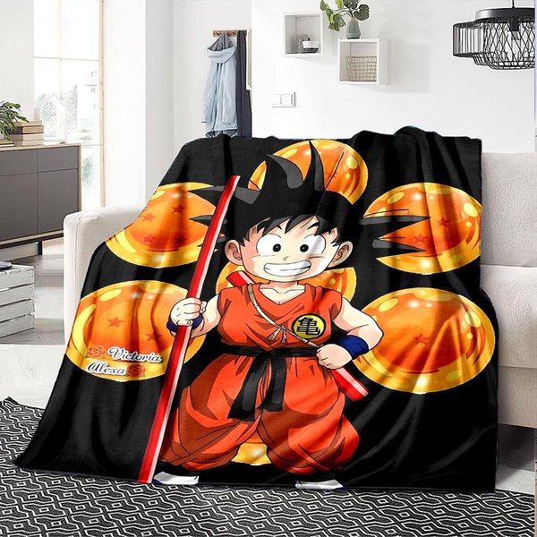1 Szt. Dragon Ball Z, Goku MięKki CiepłY Koc Piknikowy Koc Do Drzemki Na Kanapę Sofa Biuro ŁóżKo Kemping Podróż, Wygodny 130Cmx150Cm Black-image
