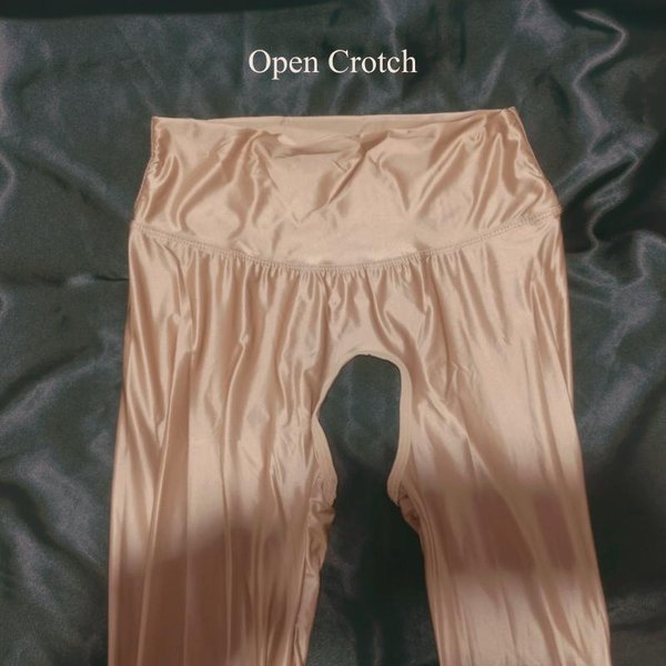 Elastyczne MięKkie Satynowe Jedwabiste Legginsy Do Jogi Kobiety Seksowne Olejowe BłYszcząCe KształTująCe Rajstopy Pole Dance Klubowe Spodnie Fitness OłóWkowe One Size Beige-image