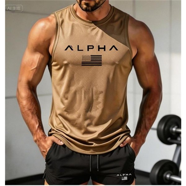 2026 Alpha Chaleco Fitness Para Hombre Estampado Cuello Redondo Camiseta Interior, Muscular Secado RáPido Baloncesto XL-image