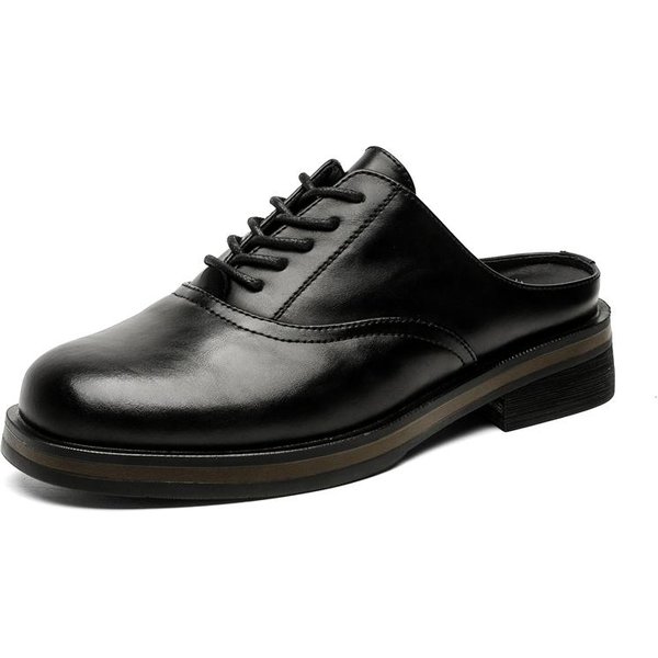 Platformowe SkóRzane MułY MęSkie PółButy MęSkie Kapcie Gruba Podeszwa Bez PięTy Casualowe Buty Pół-Klapki Loafersy Klapki 38 Black-image