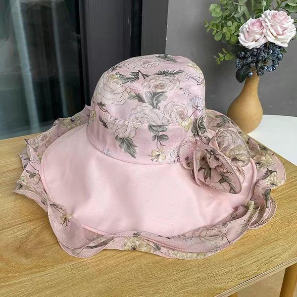 Sombrero De Pescador Elegante De Flores Para Mujer De Verano Sombrero De Sombrilla De Ala Ancha Transpirable Plegable Para Vacaciones Turismo Playa Average Size-image