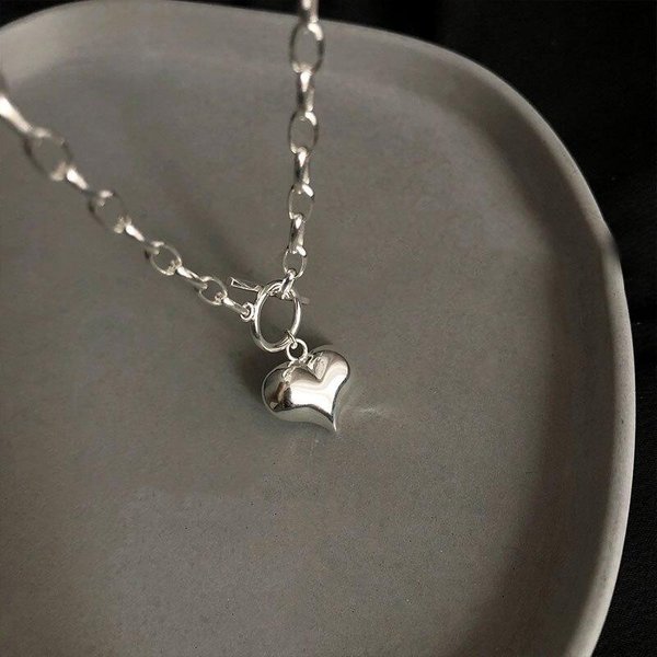 Collar Con Colgante De CorazóN De Amor De Plata De Ley 925 Con Cadena De Cierre Ot, Collar De Plata Tailandesa Para Mujer, JoyeríA, Regalos S-N612-image