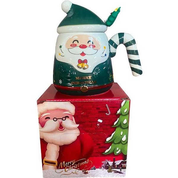 Taza Creativa De Dibujos Animados De Papá Noel Taza De CeráMica Regalo De Vacaciones De Navidad Taza De Agua Pintada A Mano Taza De Recuerdo Taza De Café Con Cuchara 401-500Ml-image