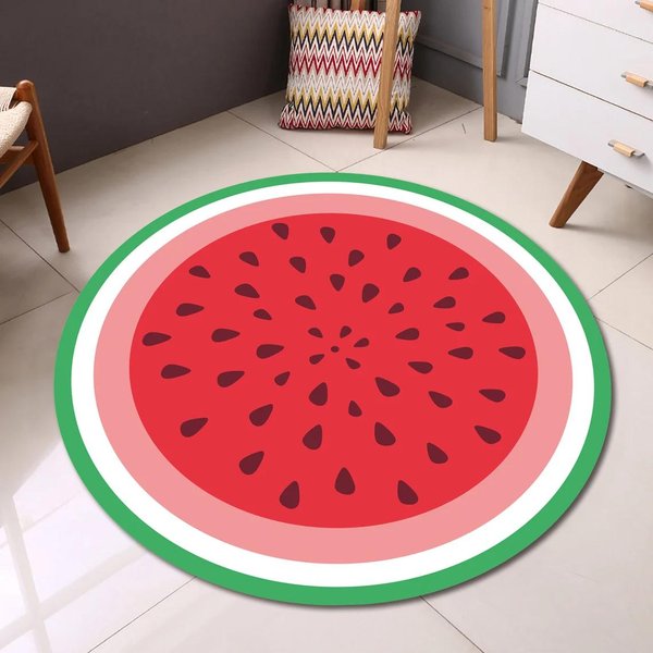 OkrąGłY Dywanik Z Nadrukiem Arbuza – AntypośLizgowy, Zmywalny, Flanelowy Dywanik PodłOgowy Do Pokoju DziecięCego, Salonu, Wystroju Domu Diameter 140Cm(55In)-image