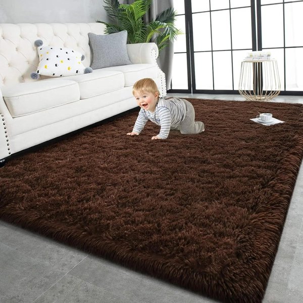 Ultra-MięKki Pluszowy Dywan AntypośLizgowy PokóJ DziecięCy ŻłObek PokóJ Zabaw Mata PodłOgowa Sypialnia Koc PrzyłóżKowy Dekoracja Domu 40X60Cm 16X24Inch BrąZowy-image