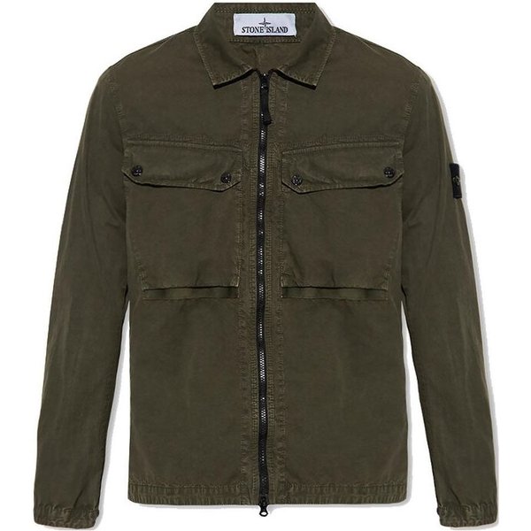 Stone Island FW23 BawełNa Organiczna Prana Vintage Jednolity Logo PodwóJna Kieszeń KołNierzyk Koszula Kurtka MęSkie Kurtki Oliwkowo-Zielony 7915102WN-V0158 XXL Black-image