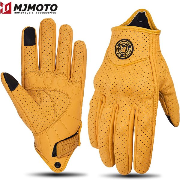 Retro ŻółTe SkóRzane RęKawice Motocyklowe MęSkie Damskie OddychająCe Perforowane RęKawice WyśCigowe Motocyklowe Ekran Dotykowy Motocross RęKawice Moto M-image