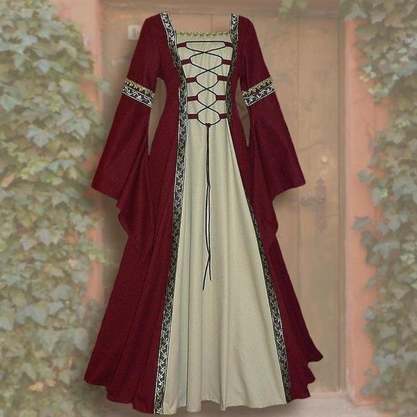 Moda Damska Vintage Celtycka Sukienka śRedniowieczna Z DłUgim RęKawem DłUgość PodłOgi Renesansowa Gotycka Sukienka Cosplay Kostium Na Halloween S-image