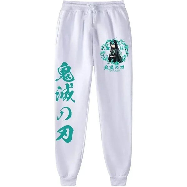 Demon Slayer Blade Spodnie DłUgie Z Nadrukiem MęSkie Outdoorowe Sportowe Fitness Joggingowe Casualowe Spodnie MęSkie ŚCiąGane Polarowe Spodnie Dresowe S White-image