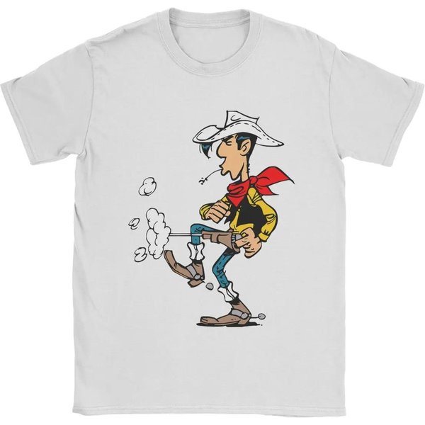 2026 Moda Letnia Modny T-Shirt MężCzyźNi Kobiety Vintage Top Lucky Luke Koszulka KreskóWka BawełNiana Odzież Szalony KróTki RęKaw OkrąGłY Dekolt T-Shirt L BrąZowy-image