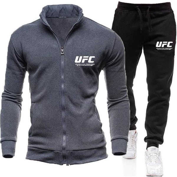 Conjunto Deportivo Casual UFC Con Sudadera Con Cremallera, Cuello Alto, Color SóLido Y Mangas Largas Para JóVenes, Corte Ajustado XXL Gris Oscuro-image