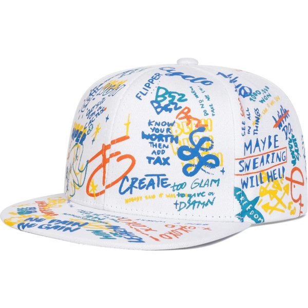 Unisex 88 Litery Graffiti Nadruk Hip-Hopowe Czapki Wiosna Jesień Outdoor Regulowane Codzienne Czapki Baseballowe Czapka PrzeciwsłOneczna Czapka Sportowa White-image