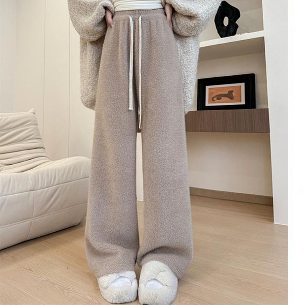 Pantalones De Punto De Pierna Ancha Para Mujer Para Primavera Y OtoñO Nuevo Estilo Delgado Y Relajado Pantalones Rectos Sueltos Casuales Pantalones De Mink Arroz Glutinoso XL Gray-image