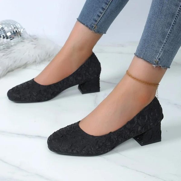 Sandalias De Verano Para Mujer Sandalia De Punta Abierta Zapatos De Encaje Para Vestir Sandalias De TacóN Alto Para Mujer Zapatos De TacóN Cuadrado Para Mujer 42 Negro-image