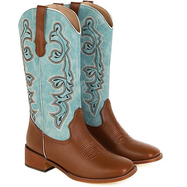 Nowe, Haftowane, Kowbojskie Buty All-Match Z RęKawami Mid-Tube V-Mouth Retro Knight Western Boots Damskie Buty 38-image