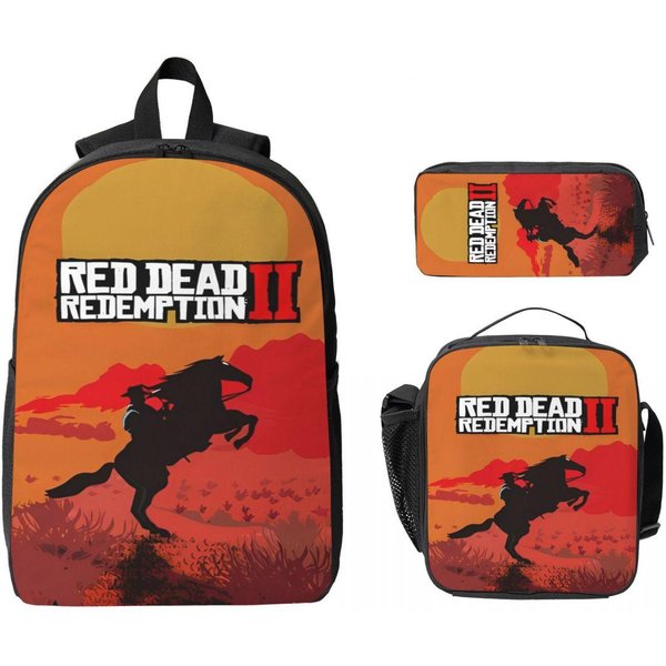 Zestaw 3 Sztuk PlecakóW Z Nadrukami Red Dead Redemption Dla DziewcząT I ChłOpcóW, PióRniki, Zestawy TornistróW Z Pojemnikiem Na Lunch Dla UcznióW, Plecak Black-image