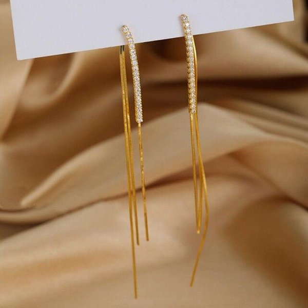 Pendientes Largos De Cadena Con Borla De Plata De Ley 925 Para Mujer Zirconia CúBica Pendientes Colgantes De LíNea Para La Oreja JoyeríA De Fiesta Nuevo Brown-image