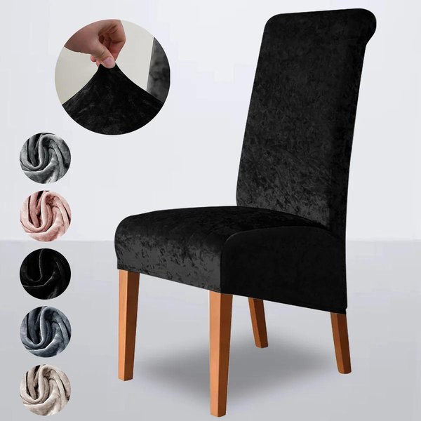 Pokrowiec Na KrzesłO Jadalniane Z Aksamitu PełNy Pakiet Elastyczny Dom Hotel Restauracja Bankiet Jednolity Kolor Pokrowiec Na Siedzisko KrzesłA Ochraniacz Mebli 1 Piece Chair Cover Black-image