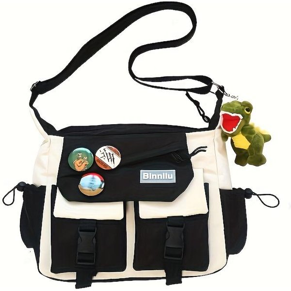 Bolso Mensajero Casual JaponéS, Bolso Cruzado VersáTil De Color En Contraste, Bolso De Hombro Casual Para Hombre Y Mujer Black-image