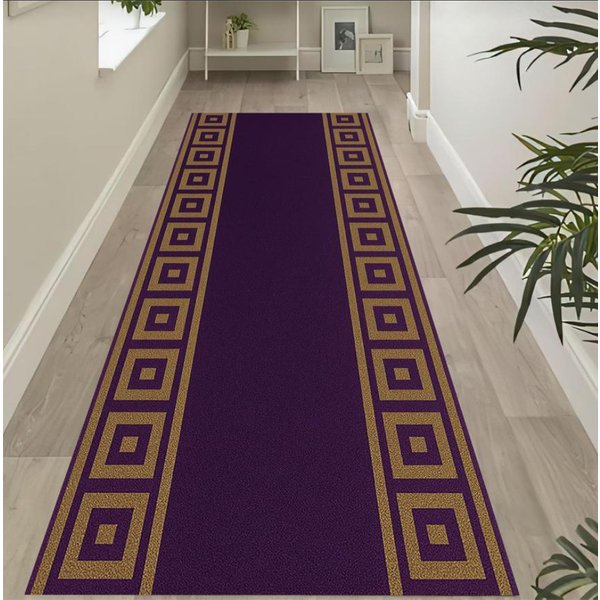 Fioletowo-ZłOty Dywanik Biegowy Geometryczny Dywan Do Przedpokoju BawełNiany Tkany Do Kuchni I Sypialni Dekoracja Domu DłUgi Dywan 40X120CM-image