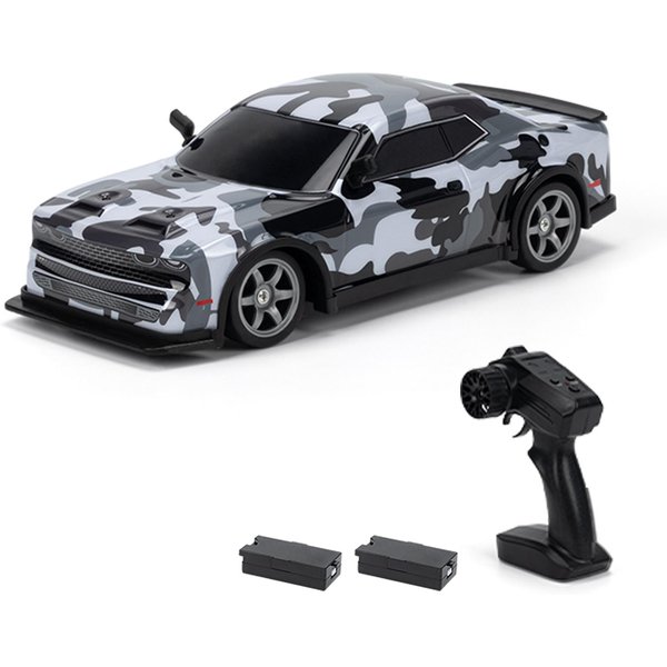 Zdalnie Sterowany SamochóD Do Driftu Zdalnie Sterowany SamochóD 1/16 2,4 Ghz Zdalnie Sterowany SamochóD WyśCigowy 4WD Ze śWiatłEm Dla Dzieci 2 Battery Szary-image