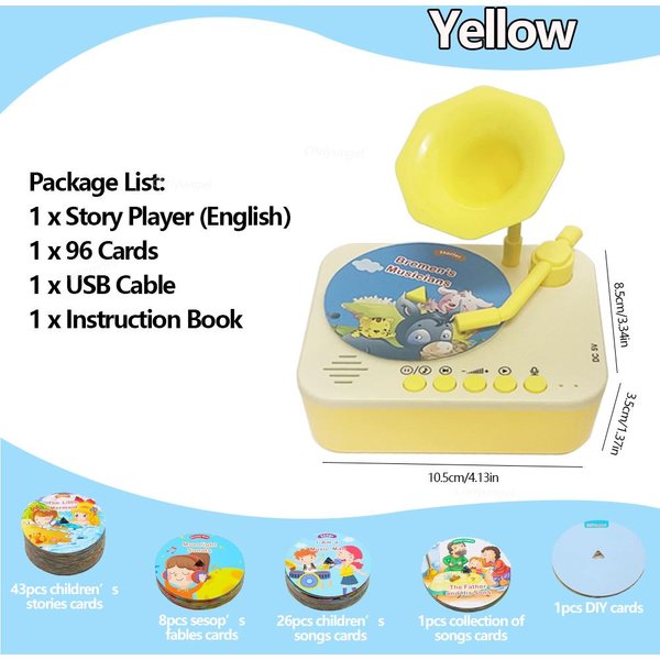 Reproductor De Cuentos Para NiñOs, GramóFono De Juguete Con 93 Tarjetas Para La EducacióN Temprana De Los NiñOs PequeñOs, Tocadiscos FonóGrafo, Juguetes Educativos, Regalos-image