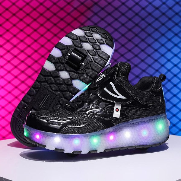 Buty Na KółKach, Wrotki DwukołOwe, Buty Na Rolkach Dla MężCzyzn I Dzieci, Buty Ze śWiatłAmi LED 30 Black-image