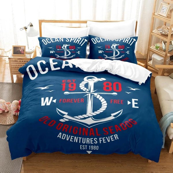 Juegos De Cama De Estilo Marino Con Ancla De Barco EdredóN Cubrecama EdredóN Funda De EdredóN Funda De Almohada Juegos De 2-3 Piezas DecoracióN De Dormitorio EU Single 135X200Cm-image