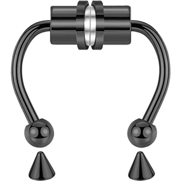 1/2/3/4/5 Anillos MagnéTicos Falsos Para La Nariz, Anillos Falsos Para Piercing En La Nariz, Anillos Para El Tabique Nasal Sin PerforacióN, Anillos MagnéTicos De Acero Inoxidable Con Clip. Negro-image