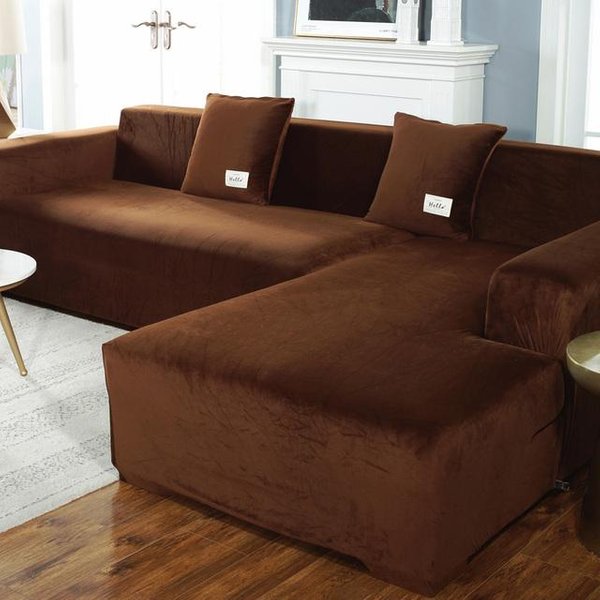 Fundas EláSticas Para Sofá Chaise Longue Para Sala De Estar, SillóN Esquinero De Terciopelo, CojíN EláStico, Muebles De Sofá, Funda De 3 Plazas 1Seat 90-140Cm-1Pc Rojo MarróN-image