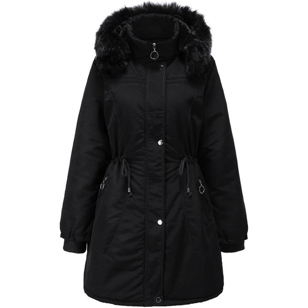 Chaqueta Acolchada Con Capucha Talla Grande Mediana Y Larga, Chaqueta Acolchada CáLida De Invierno Y Terciopelo. XXL Black-image