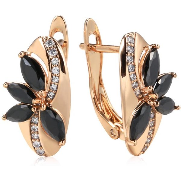 Nuevos Pendientes Largos De Lujo En Oro Rosa Para Mujer Negros Con Circonitas Naturales Blancas Pendientes De Moda JoyeríA De Boda Vintage Beige-image