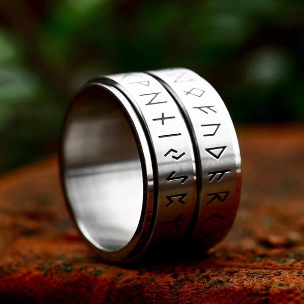 Anillo Simple Doble Con Runas Vikingas Nuevo Para Hombres Mujeres Acero Inoxidable 316L Giratorio Moda Amuleto De Pareja JoyeríA Regalos 12 Gray-image
