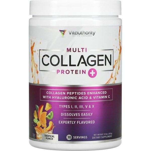 Vitauthority, ProteíNa De ColáGeno Total, Sabor A Ponche Tropical, 9.9 Oz (282 Gramos)-image