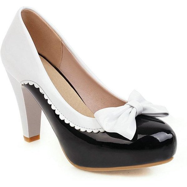 Moda Damska 7CM Wysokie Obcasy SłOdkie Bownot Lolita KsiężNiczka Pojedyncze Buty Platforma Kostki Pasek PokojóWka Mary Jane Pompy 35 White-image