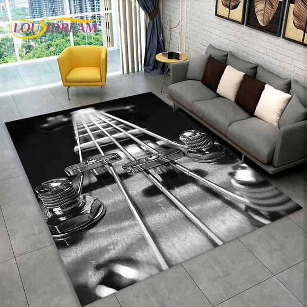 Alfombra De ÁRea Para Guitarra CláSica, Guitarra EléCtrica, Bajo, Alfombra Para Sala De Estar, Dormitorio, Sofá, Felpudo Decorativo, Alfombra Antideslizante Para Juegos Infantiles 80*120Cm-image