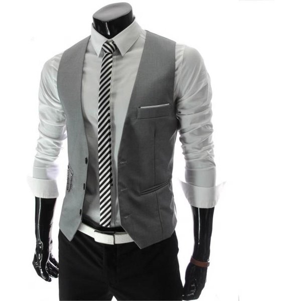 Chalecos Para Hombre Slim Fit Chaleco De Traje Para Hombre Chaleco Para Hombre Gilet Homme Casual Sin Mangas Formal Negocios Chaqueta Xxxxxl Gray-image