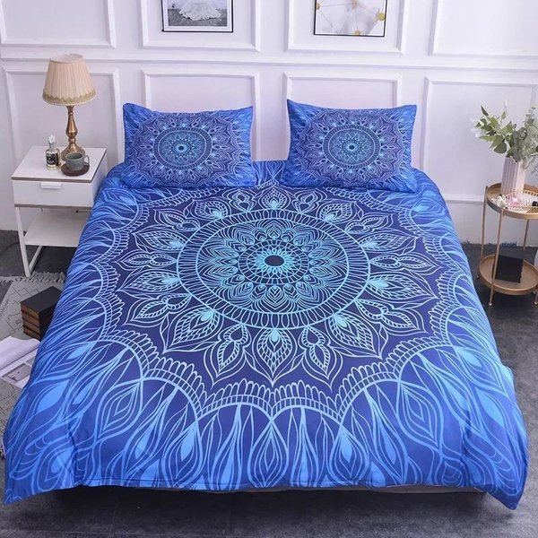 Zestaw Poszwy Na KołDrę Mandala Rozmiar King Kwiat Lotosu Niebieski Fioletowy RóżOwy Zestaw PośCieli Styl Boho Mandala MięKka Poliestrowa Poszwa Na KołDrę 150X200Cm 3Pcs-image