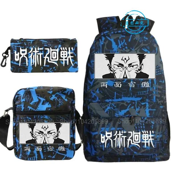 3 Piezas Mochila Jujutsu Kaisen Anime NiñAs NiñOs Regalo Bolso Escolar Estudiante Adolescente Mochila Escolar PortáTil Con Bolsos De Hombro Estuche 16 Inches-image