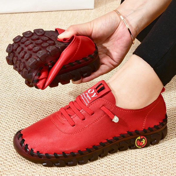 2024 Nuevos Zapatos Casuales De Primavera Para Mujer, Mocasines De Plataforma Con Cordones, Zapatos Planos De Cuero Sin Cordones Para Mamá 36-image