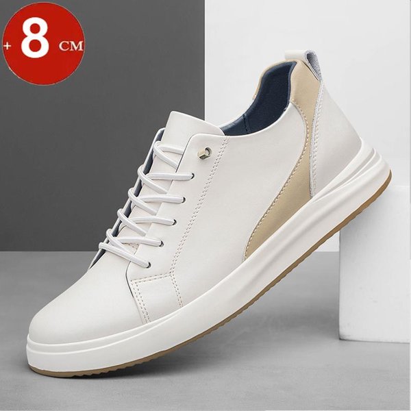 6Cm 8Cm Buty PodwyżSzająCe MęSkie Buty PodwyżSzająCe Wzrost SkóRa Naturalna MęSkie Trampki WyżSze Codzienne Buty Na Platformie 41 White-image