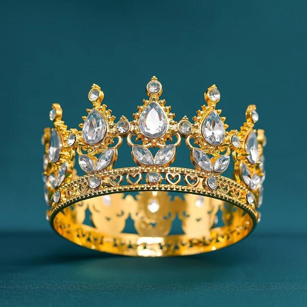 Estilo Europeo Barroco Corona Redonda AleacióN Tocado CumpleañOs Corona Ceremonia De MayoríA De Edad Tocado Reina Brown-image