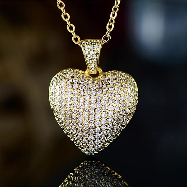 Huitan Deslumbrante Color Oro Pavé Completo CZ Colgante De CorazóN Collar Para Mujer Precioso Collar De JoyeríA De Compromiso Femenino-image