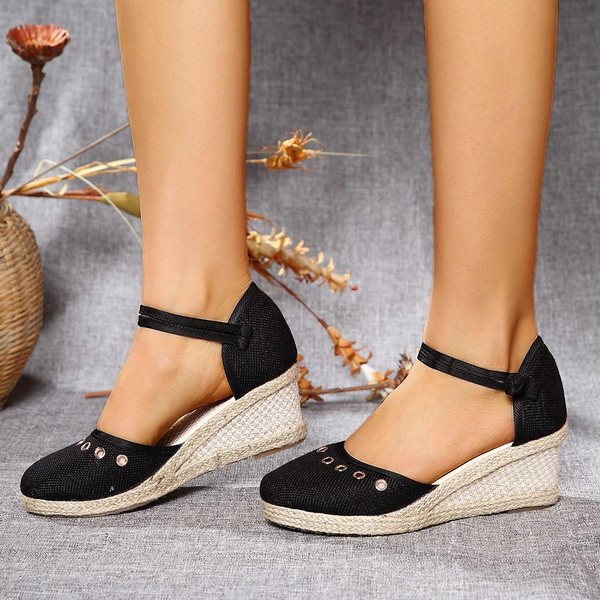 Sandalias De Plataforma 2024 CuñA Zapatos De Mujer Elegantes Zapatillas De SeñOra Verano Trenzado Hebilla Boho Sandalias Tacones Altos Sandalias Femeninas 37 Negro-image