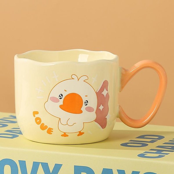 Kreatywny, Uroczy Ceramiczny Kubek Z GęSią O Wysokiej WartośCi Z Uchwytem Kubek Z KreskóWkowym ZwierzęCiem Student Kubek Do Picia Wody 301-400Ml-image