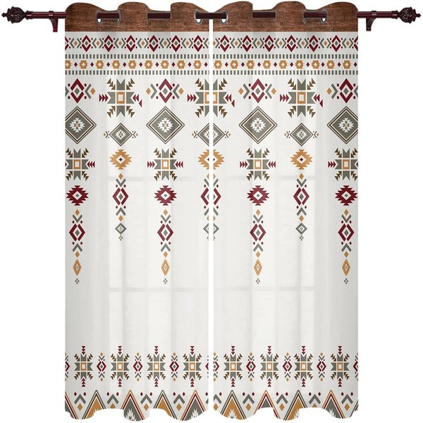 2 Piezas Boho Tribal TóTem Cortina De Ventana Cortinas De Estilo Europeo Moderno Para Dormitorio Sala De Estar Cortina De Fondo W50Xh160(Cm)X2Pcs&Hook-image