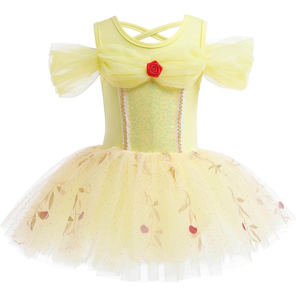 Vestido Tutú De Ballet De Princesa Belle Para NiñAs PequeñAs Disfraz De Bailarina Traje De Baile Con Falda De Tul Amarillo 130-image