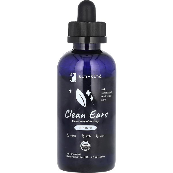 Kin+Kind, Clean Ears, PłYn Bez SpłUkiwania Dla PsóW, 4 Fl Oz (118 Ml) Gray-image