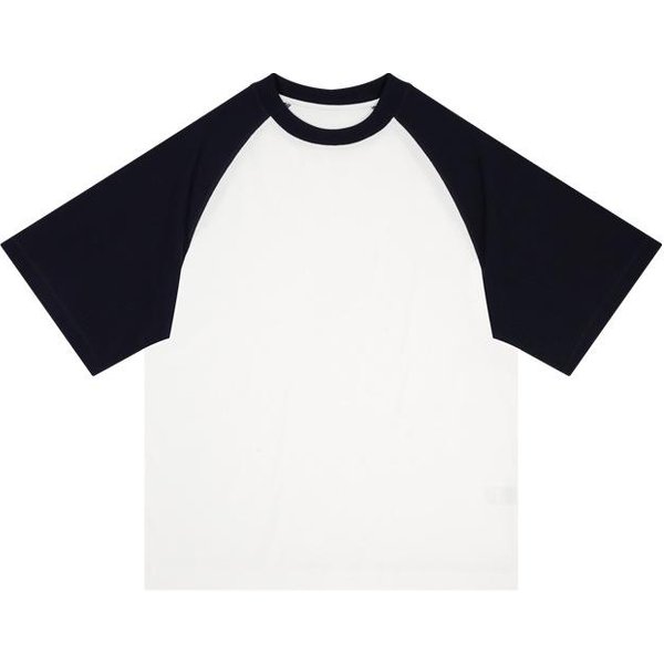 Camiseta Holgada RagláN De Verano De Manga Corta De AlgodóN Pesado Con Cuello Redondo De Color De Contraste Informal Para Hombre S-image
