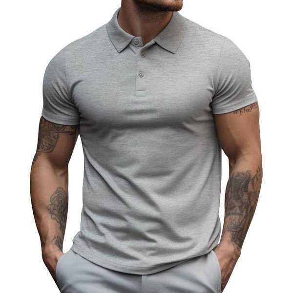 Camisa Polo De Manga Corta Lisa Para Hombre De Corte Ajustado XL Gris-image